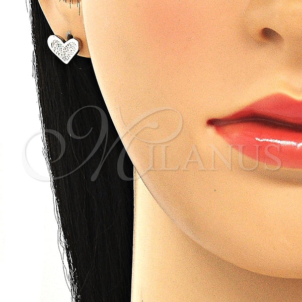 Arete Dormilona 02.336.0123 Plata Rodinada, Diseño de Corazón, con Zirconia Cubica Blanca, Pulido, Rodinado