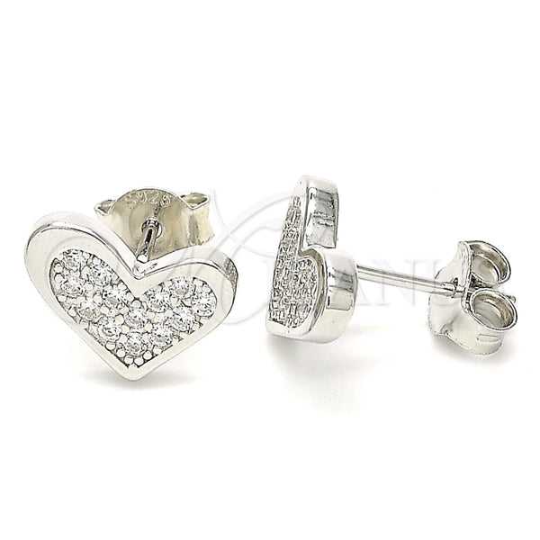 Arete Dormilona 02.336.0123 Plata Rodinada, Diseño de Corazón, con Zirconia Cubica Blanca, Pulido, Rodinado