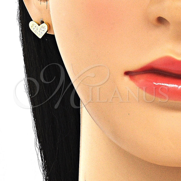 Arete Dormilona 02.336.0123.2 Plata Rodinada, Diseño de Corazón, con Zirconia Cubica Blanca, Pulido, Tono Dorado