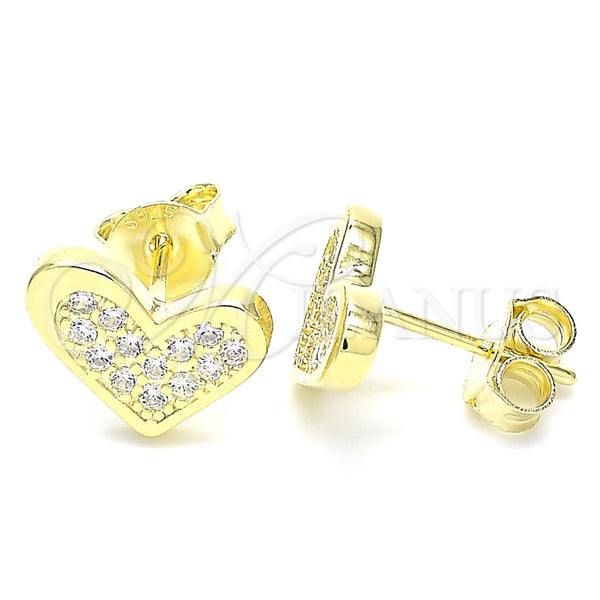 Arete Dormilona 02.336.0123.2 Plata Rodinada, Diseño de Corazón, con Zirconia Cubica Blanca, Pulido, Tono Dorado