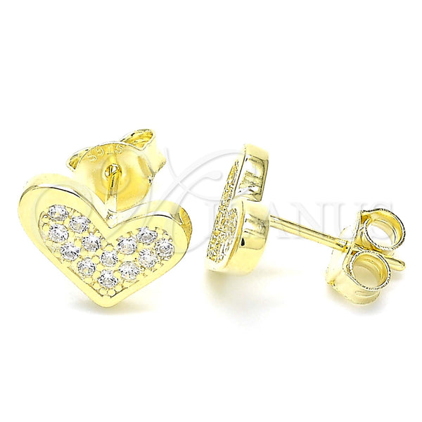 Arete Dormilona 02.336.0123.2 Plata Rodinada, Diseño de Corazón, con Blanca Zirconia Cubica, Pulido, Tono Dorado