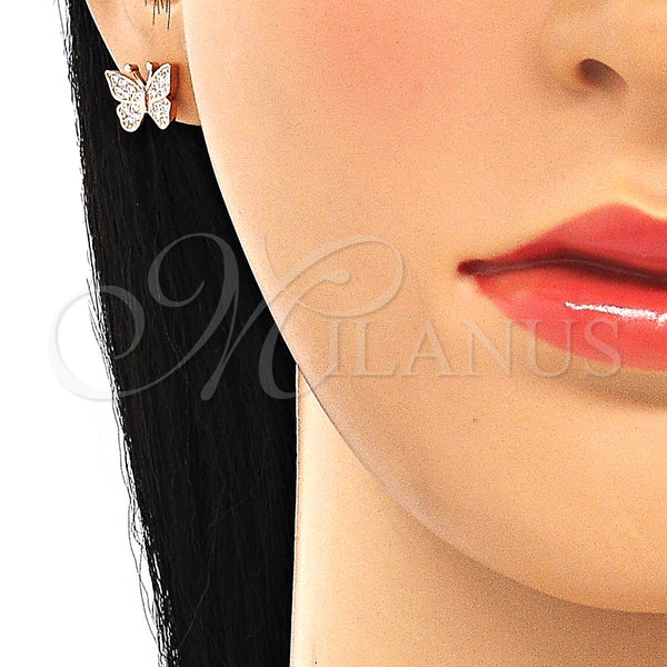 Arete Dormilona 02.336.0125.1 Plata Rodinada, Diseño de Mariposa, con Micro Pave Blanca, Pulido, Tono Rosado