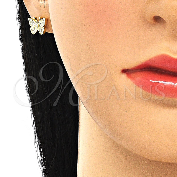Arete Dormilona 02.336.0125.2 Plata Rodinada, Diseño de Mariposa, con Micro Pave Blanca, Pulido, Tono Dorado