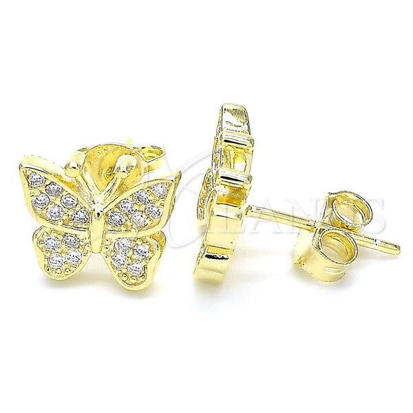 Arete Dormilona 02.336.0125.2 Plata Rodinada, Diseño de Mariposa, con Micro Pave Blanca, Pulido, Tono Dorado