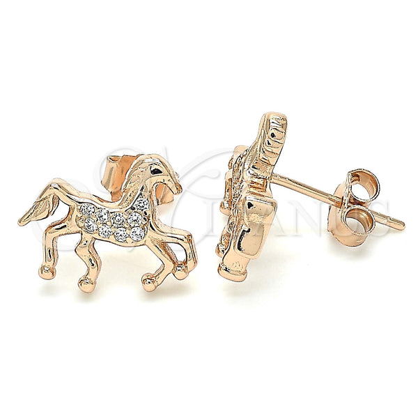 Arete Dormilona 02.336.0069.1 Plata Rodinada, Diseño de Caballo, con Blanca Micro Pave, Pulido, Tono Rosado