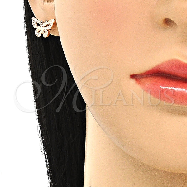 Arete Dormilona 02.336.0073.1 Plata Rodinada, Diseño de Mariposa, con Micro Pave Blanca, Pulido, Tono Rosado