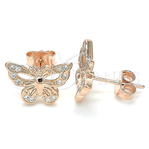 Arete Dormilona 02.336.0073.1 Plata Rodinada, Diseño de Mariposa, con Micro Pave Blanca, Pulido, Tono Rosado