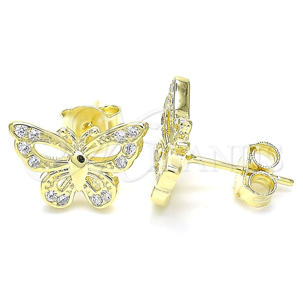 Arete Dormilona 02.336.0073.2 Plata Rodinada, Diseño de Mariposa, con Micro Pave Blanca, Pulido, Tono Dorado
