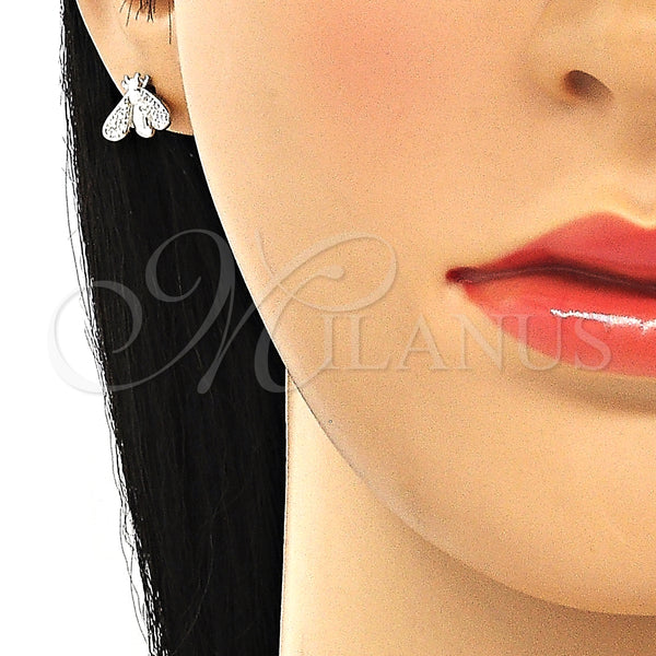 Arete Dormilona 02.336.0129 Plata Rodinada, Diseño de Abeja, con Zirconia Cubica Blanca, Pulido, Rodinado