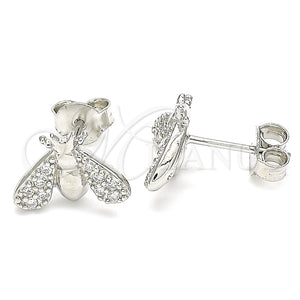 Arete Dormilona 02.336.0129 Plata Rodinada, Diseño de Abeja, con Zirconia Cubica Blanca, Pulido, Rodinado