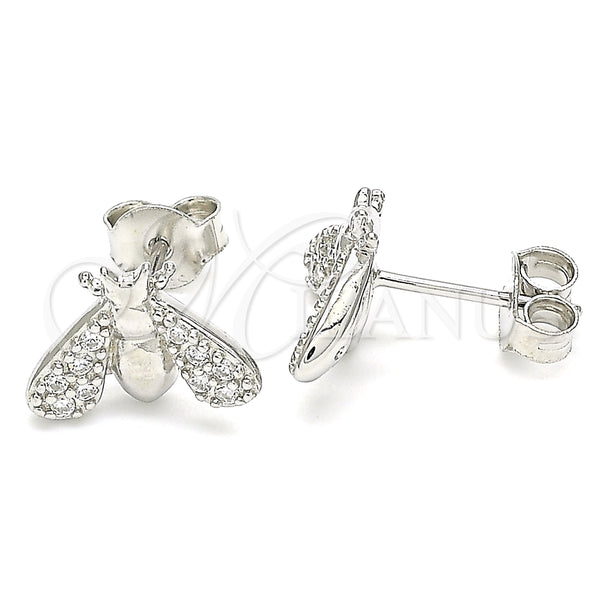 Arete Dormilona 02.336.0129 Plata Rodinada, Diseño de Abeja, con Zirconia Cubica Blanca, Pulido, Rodinado
