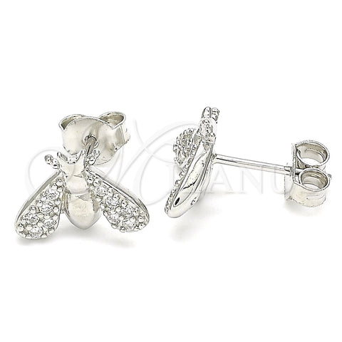 Arete Dormilona 02.336.0129 Plata Rodinada, Diseño de Abeja, con Zirconia Cubica Blanca, Pulido, Rodinado