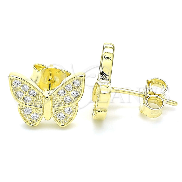 Arete Dormilona 02.336.0130.2 Plata Rodinada, Diseño de Mariposa, con Micro Pave Blanca, Pulido, Tono Dorado
