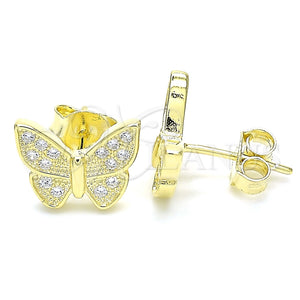 Arete Dormilona 02.336.0130.2 Plata Rodinada, Diseño de Mariposa, con Micro Pave Blanca, Pulido, Tono Dorado