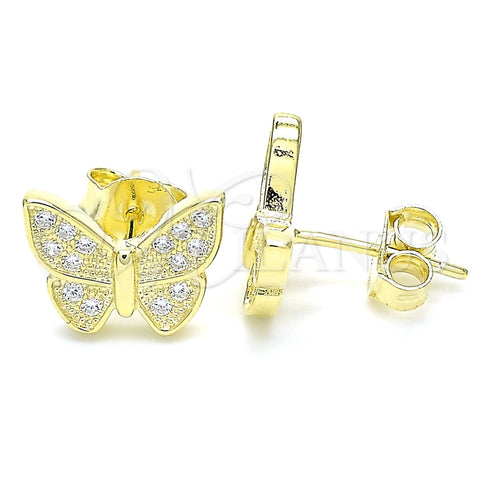 Arete Dormilona 02.336.0130.2 Plata Rodinada, Diseño de Mariposa, con Micro Pave Blanca, Pulido, Tono Dorado