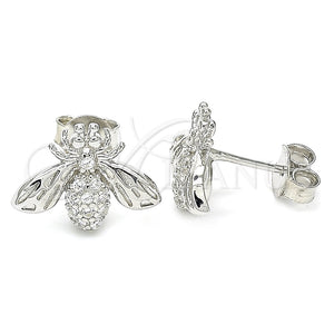 Arete Dormilona 02.336.0131 Plata Rodinada, Diseño de Abeja, con Zirconia Cubica Blanca, Pulido, Rodinado