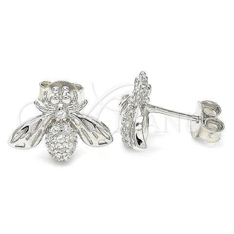 Arete Dormilona 02.336.0131 Plata Rodinada, Diseño de Abeja, con Zirconia Cubica Blanca, Pulido, Rodinado