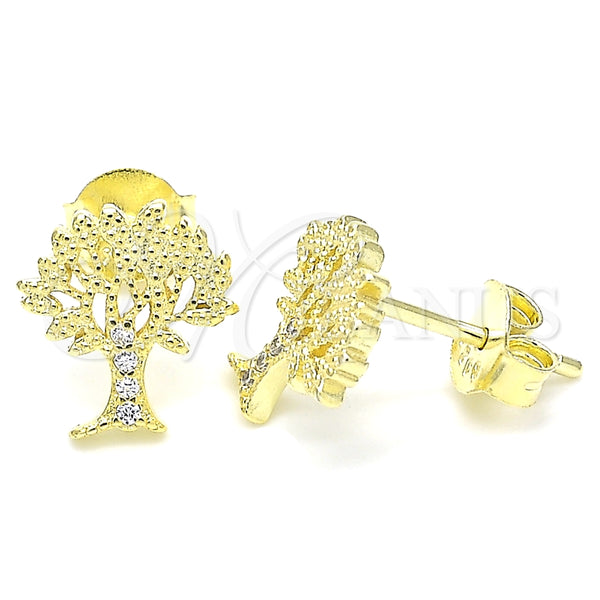 Arete Dormilona 02.336.0051.2 Plata Rodinada, Diseño de Ãrbol, con Micro Pave Blanca, Pulido, Tono Dorado