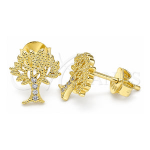 Arete Dormilona 02.336.0051.2 Plata Rodinada, Diseño de Ãrbol, con Micro Pave Blanca, Pulido, Tono Dorado