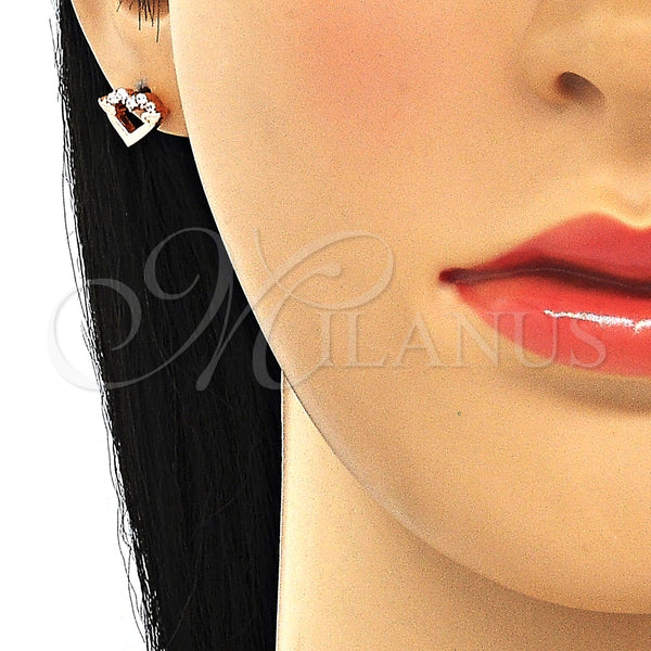 Arete Dormilona 02.336.0061.1 Plata Rodinada, Diseño de Corazón, con Zirconia Cubica Blanca, Pulido, Tono Rosado