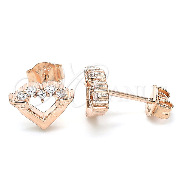 Arete Dormilona 02.336.0061.1 Plata Rodinada, Diseño de Corazón, con Zirconia Cubica Blanca, Pulido, Tono Rosado