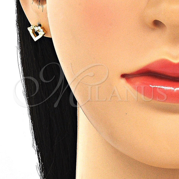 Arete Dormilona 02.336.0061.2 Plata Rodinada, Diseño de Corazón, con Zirconia Cubica Blanca, Pulido, Tono Dorado