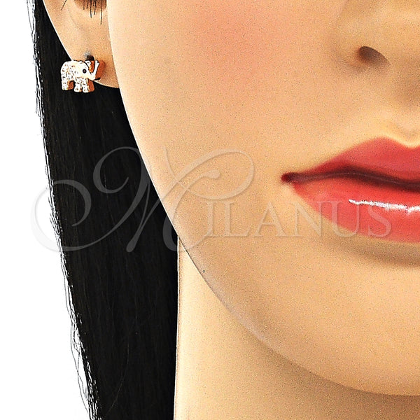 Arete Dormilona 02.336.0138.1 Plata Rodinada, Diseño de Elefante, con Zirconia Cubica Blanca y Cristal Negro, Pulido, Tono Rosado