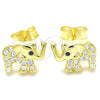 Arete Dormilona 02.336.0138.2 Plata Rodinada, Diseño de Elefante, con Zirconia Cubica Blanca y Cristal Negro, Pulido, Tono Dorado