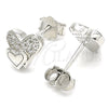 Arete Dormilona 02.336.0139 Plata Rodinada, Diseño de Corazón, con Micro Pave Blanca, Pulido, Rodinado