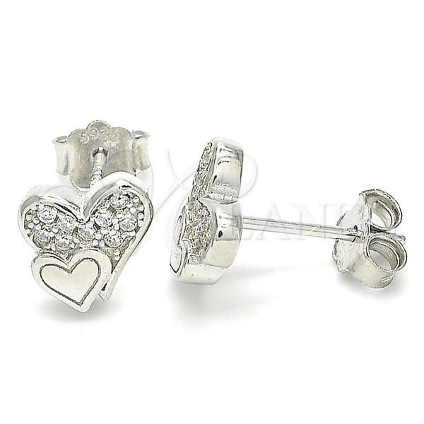 Arete Dormilona 02.336.0139 Plata Rodinada, Diseño de Corazón, con Micro Pave Blanca, Pulido, Rodinado