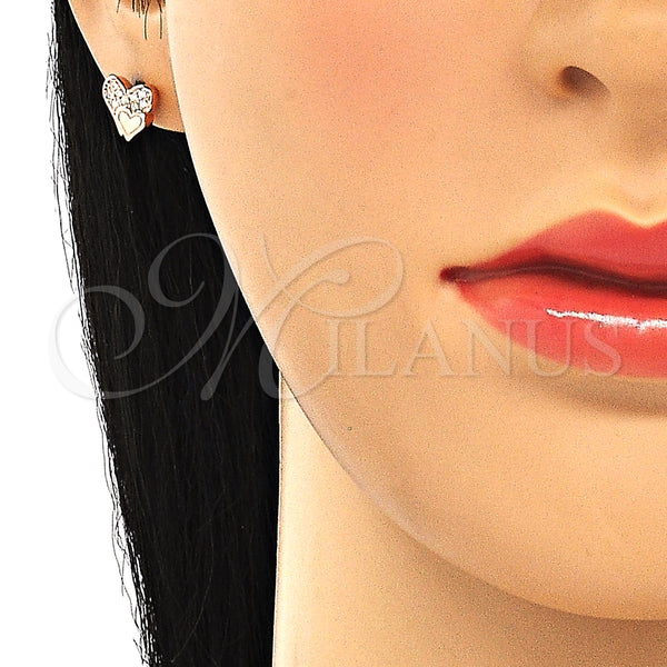 Arete Dormilona 02.336.0139.1 Plata Rodinada, Diseño de Corazón, con Micro Pave Blanca, Pulido, Tono Rosado