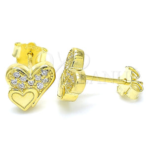 Arete Dormilona 02.336.0139.2 Plata Rodinada, Diseño de Corazón, con Micro Pave Blanca, Pulido, Tono Dorado