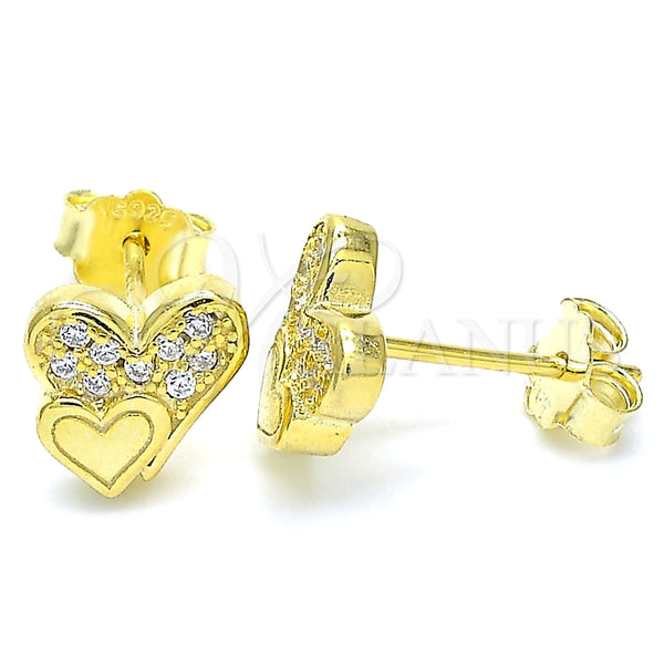 Arete Dormilona 02.336.0139.2 Plata Rodinada, Diseño de Corazón, con Micro Pave Blanca, Pulido, Tono Dorado