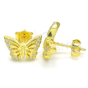 Arete Dormilona 02.336.0141.2 Plata Rodinada, Diseño de Mariposa, con Micro Pave Blanca, Pulido, Tono Dorado