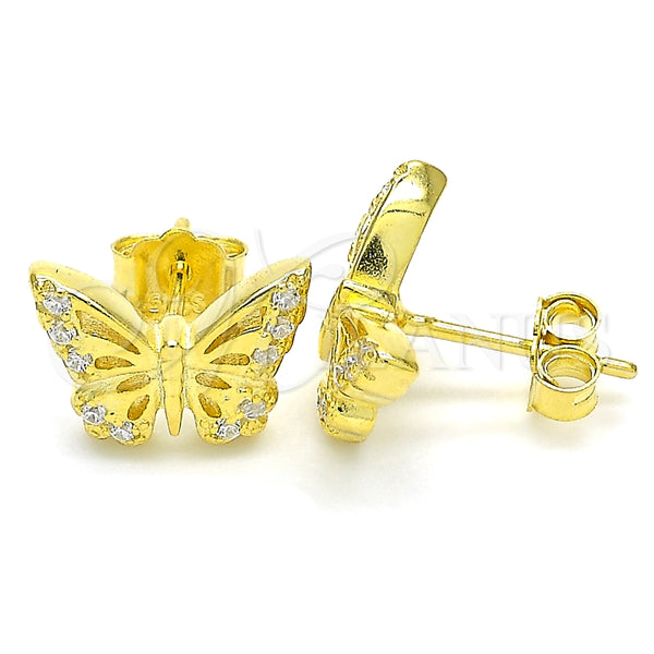 Arete Dormilona 02.336.0141.2 Plata Rodinada, Diseño de Mariposa, con Micro Pave Blanca, Pulido, Tono Dorado