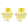 Arete Dormilona 02.336.0142.2 Plata Rodinada, Diseño de Libélula, con Micro Pave Blanca, Pulido, Tono Dorado