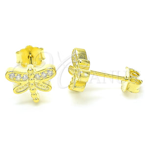 Arete Dormilona 02.336.0142.2 Plata Rodinada, Diseño de Libélula, con Micro Pave Blanca, Pulido, Tono Dorado