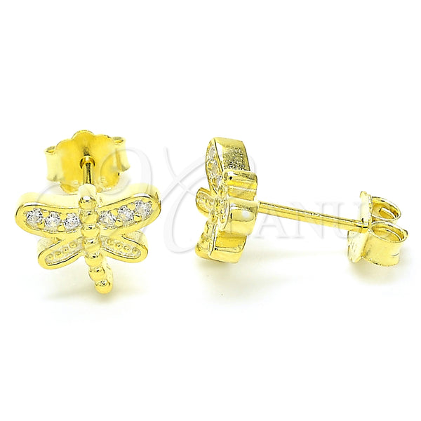 Arete Dormilona 02.336.0142.2 Plata Rodinada, Diseño de Libélula, con Blanca Micro Pave, Pulido, Tono Dorado