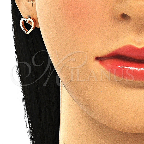 Arete Dormilona 02.336.0027.1 Plata Rodinada, Diseño de Corazón, con Zirconia Cubica Blanca, Pulido, Tono Rosado