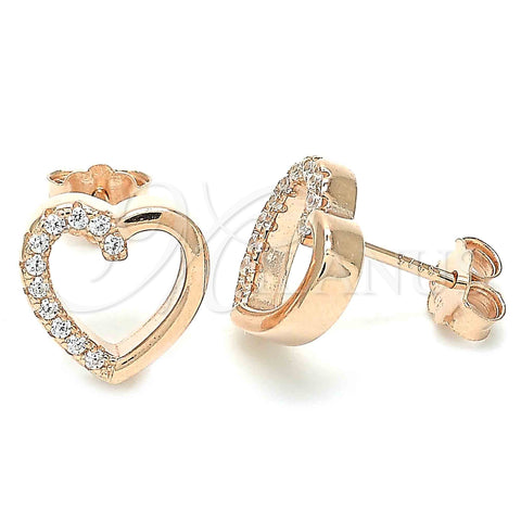 Arete Dormilona 02.336.0027.1 Plata Rodinada, Diseño de Corazón, con Blanca Zirconia Cubica, Pulido, Tono Rosado