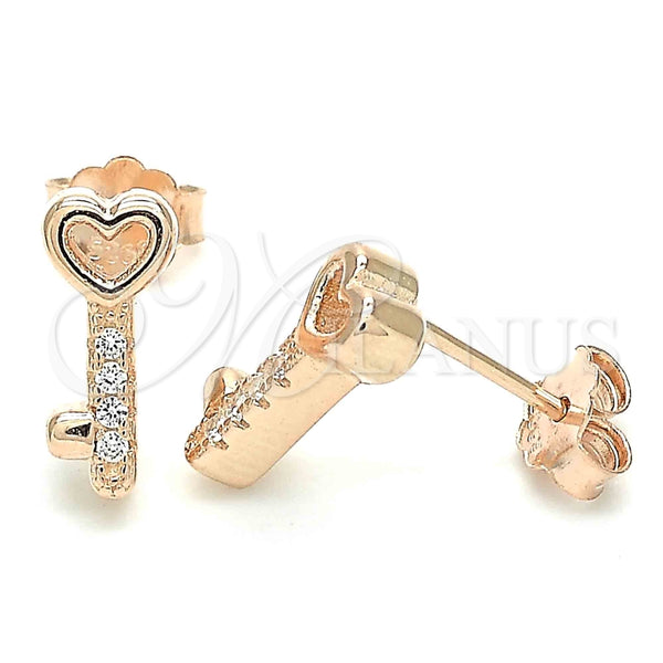 Arete Dormilona 02.336.0145.1 Plata Rodinada, Diseño de Llave, con Zirconia Cubica Blanca, Pulido, Tono Rosado