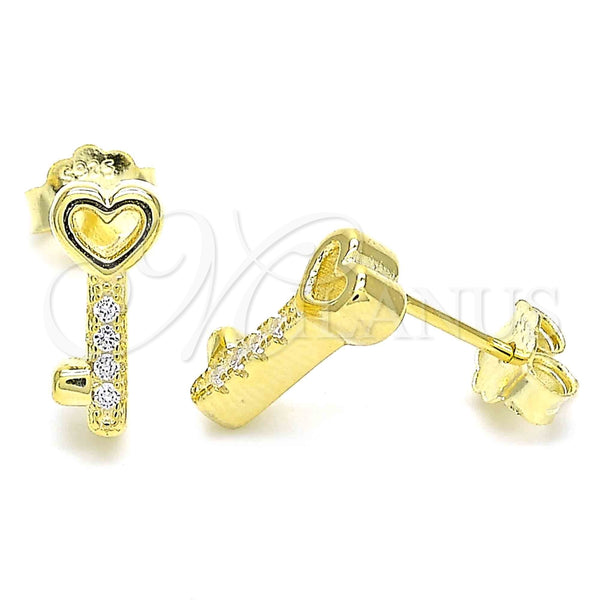 Arete Dormilona 02.336.0145.2 Plata Rodinada, Diseño de Llave, con Zirconia Cubica Blanca, Pulido, Tono Dorado