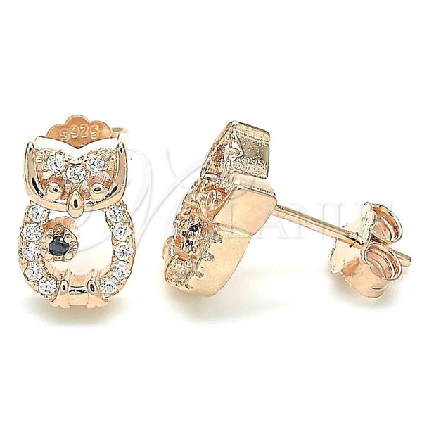 Arete Dormilona 02.336.0146.1 Plata Rodinada, Diseño de Búho, con Micro Pave Blanca y Negro, Pulido, Tono Rosado