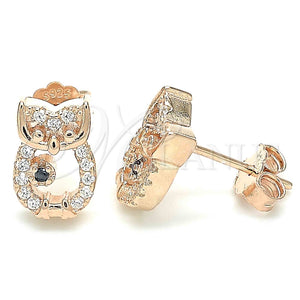 Arete Dormilona 02.336.0146.1 Plata Rodinada, Diseño de Búho, con Micro Pave Blanca y Negro, Pulido, Tono Rosado