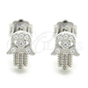 Arete Dormilona 02.336.0147 Plata Rodinada, Diseño de Judaica y Mano de Dios, con Micro Pave Blanca, Pulido, Rodinado
