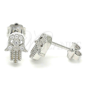 Arete Dormilona 02.336.0147 Plata Rodinada, Diseño de Judaica y Mano de Dios, con Micro Pave Blanca, Pulido, Rodinado