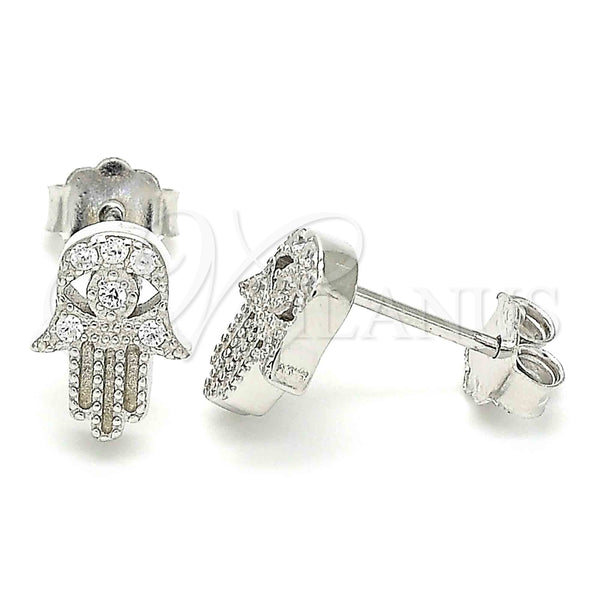 Arete Dormilona 02.336.0147 Plata Rodinada, Diseño de Mano de Dios, con Micro Pave Blanca, Pulido, Rodinado