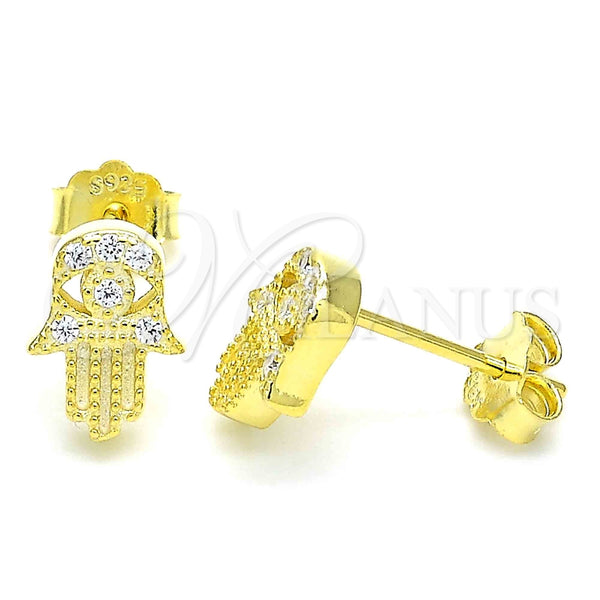 Arete Dormilona 02.336.0147.2 Plata Rodinada, Diseño de Mano de Dios, con Micro Pave Blanca, Pulido, Tono Dorado