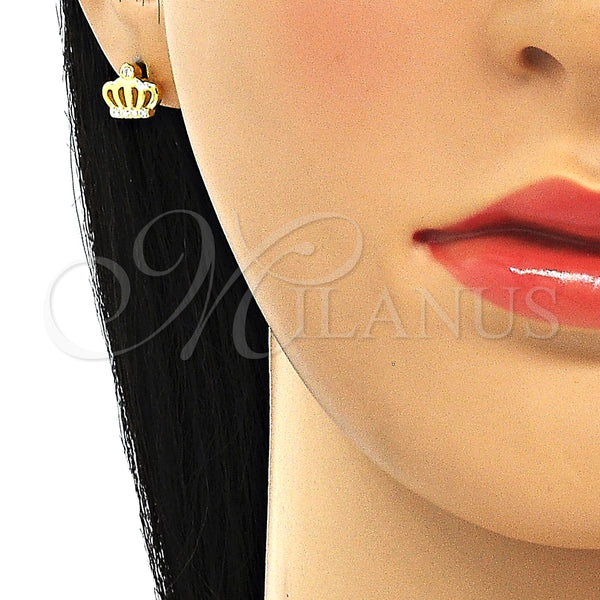 Arete Dormilona 02.336.0148.2 Plata Rodinada, Diseño de Corona, con Zirconia Cubica Blanca y Cristal Blanca, Pulido, Tono Dorado