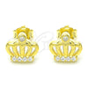 Arete Dormilona 02.336.0148.2 Plata Rodinada, Diseño de Corona, con Zirconia Cubica Blanca y Cristal Blanca, Pulido, Tono Dorado